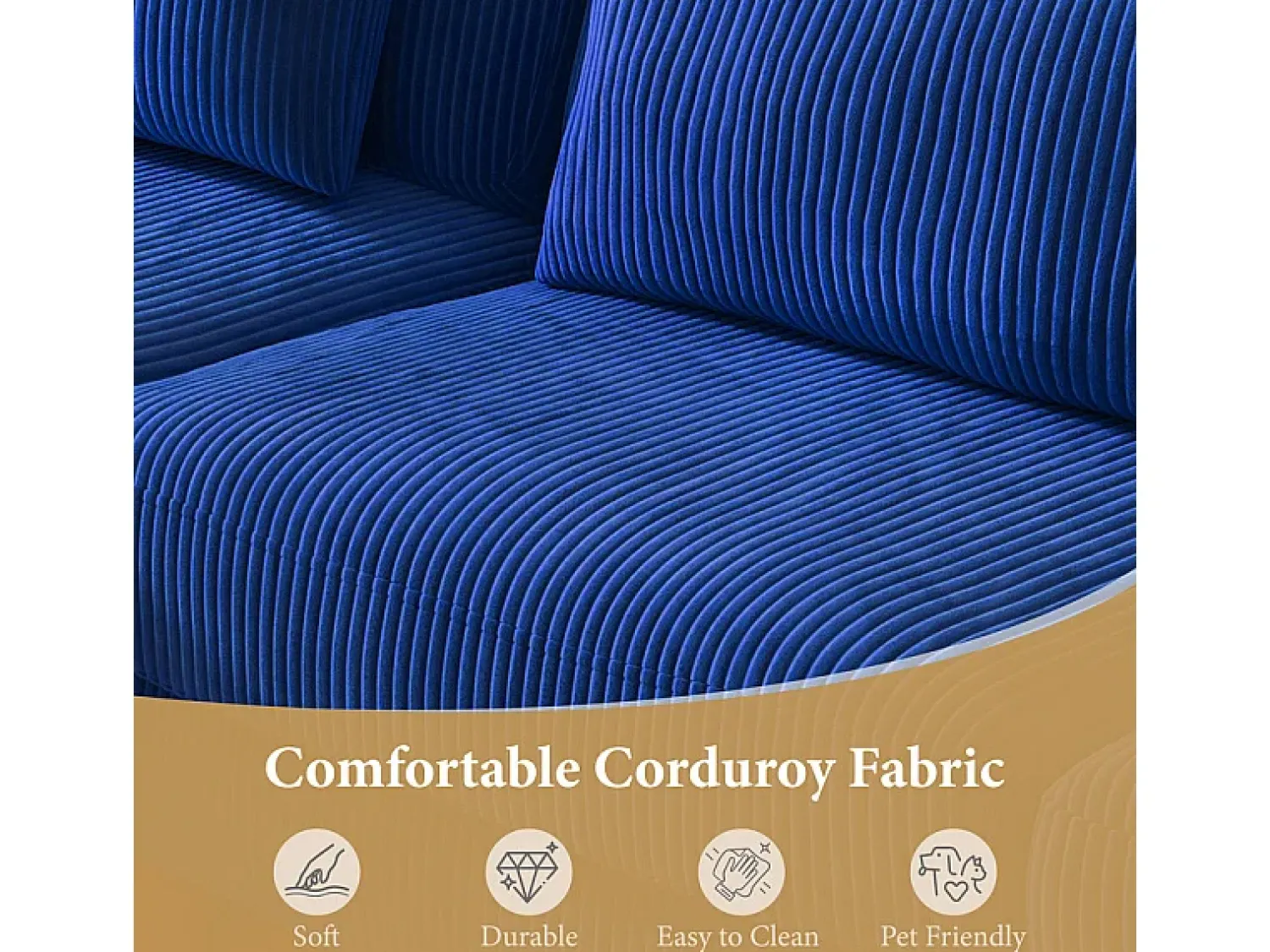 Sofá|DripeX Canapé de canto reversível em veludo cotelê - 2 lugares + méridienne - - 256 x 160 x 88 cm Azul