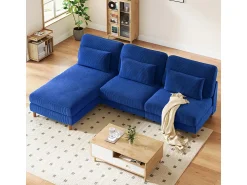 Sofá|DripeX Canapé de canto reversível em veludo cotelê - 2 lugares + méridienne - - 256 x 160 x 88 cm Azul
