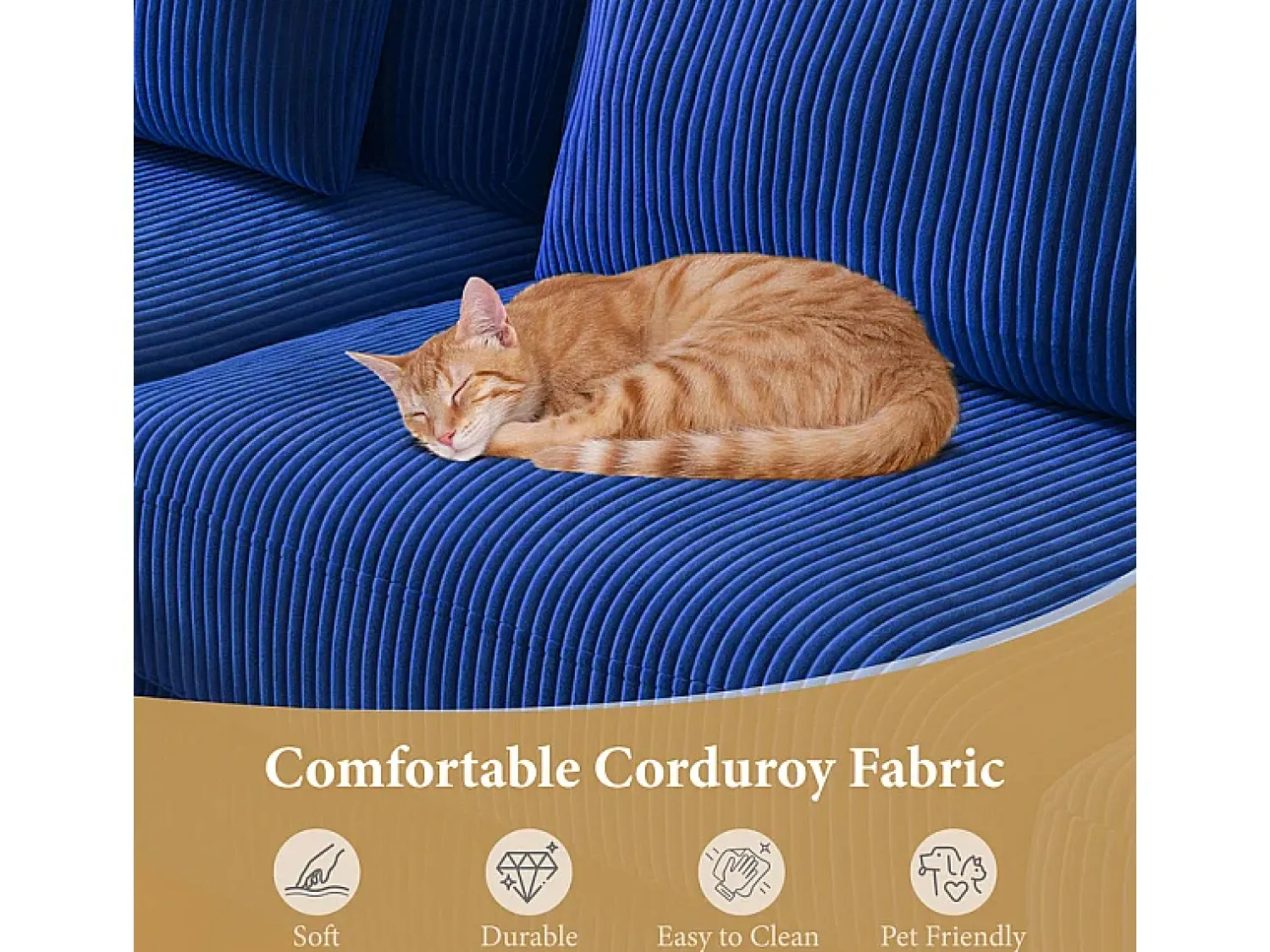 Sofá|DripeX Canapé de canto reversível em veludo cotelê - 2 lugares + méridienne - - 256 x 160 x 88 cm Azul