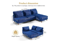 Sofá|DripeX Canapé de canto reversível em veludo cotelê - 2 lugares + méridienne - - 256 x 160 x 88 cm Azul