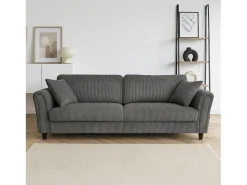 Sofá*Concept-Usine Canapé direito de 4 lugares em veludo cotelê cinza escuro LUCERNE - Confortável, elegante e contemporâneo Cinzento