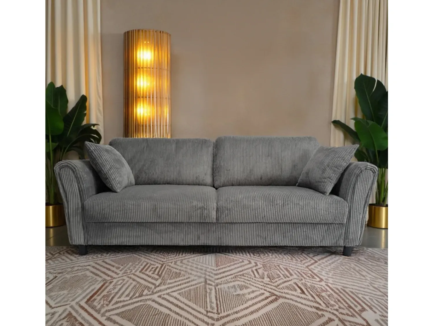 Sofá*Concept-Usine Canapé direito de 4 lugares em veludo cotelê cinza escuro LUCERNE - Confortável, elegante e contemporâneo Cinzento