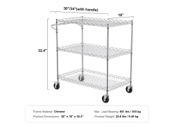 Móvel De Arrumação* Carriça utilitária SucceBuy 76,2 x 45,7 x 82,3 cm 300 kg 3 níveis 6 ganchos com rodas Prateado