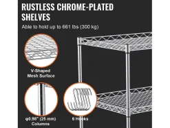 Móvel De Arrumação* Carriça utilitária SucceBuy 76,2 x 45,7 x 82,3 cm 300 kg 3 níveis 6 ganchos com rodas Prateado
