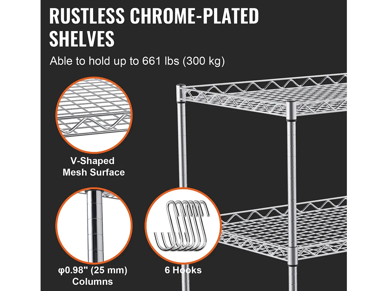 Móvel De Arrumação* Carriça utilitária SucceBuy 76,2 x 45,7 x 82,3 cm 300 kg 3 níveis 6 ganchos com rodas Prateado