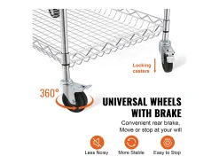 Móvel De Arrumação* Carriça utilitária SucceBuy 76,2 x 45,7 x 82,3 cm 300 kg 3 níveis 6 ganchos com rodas Prateado