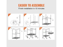 Best Carriça utilitária SucceBuy 61 x 50 x 93 cm, 213 kg, 3 níveis, 6 ganchos, carrinho de rodas Prateado