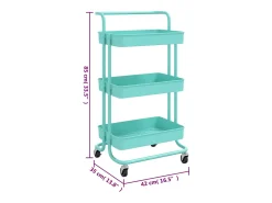 vidaxl Carrinho cozinha 3 prateleiras ferro/ABS 42x35x85 cm turquesa^ Móvel De Arrumação