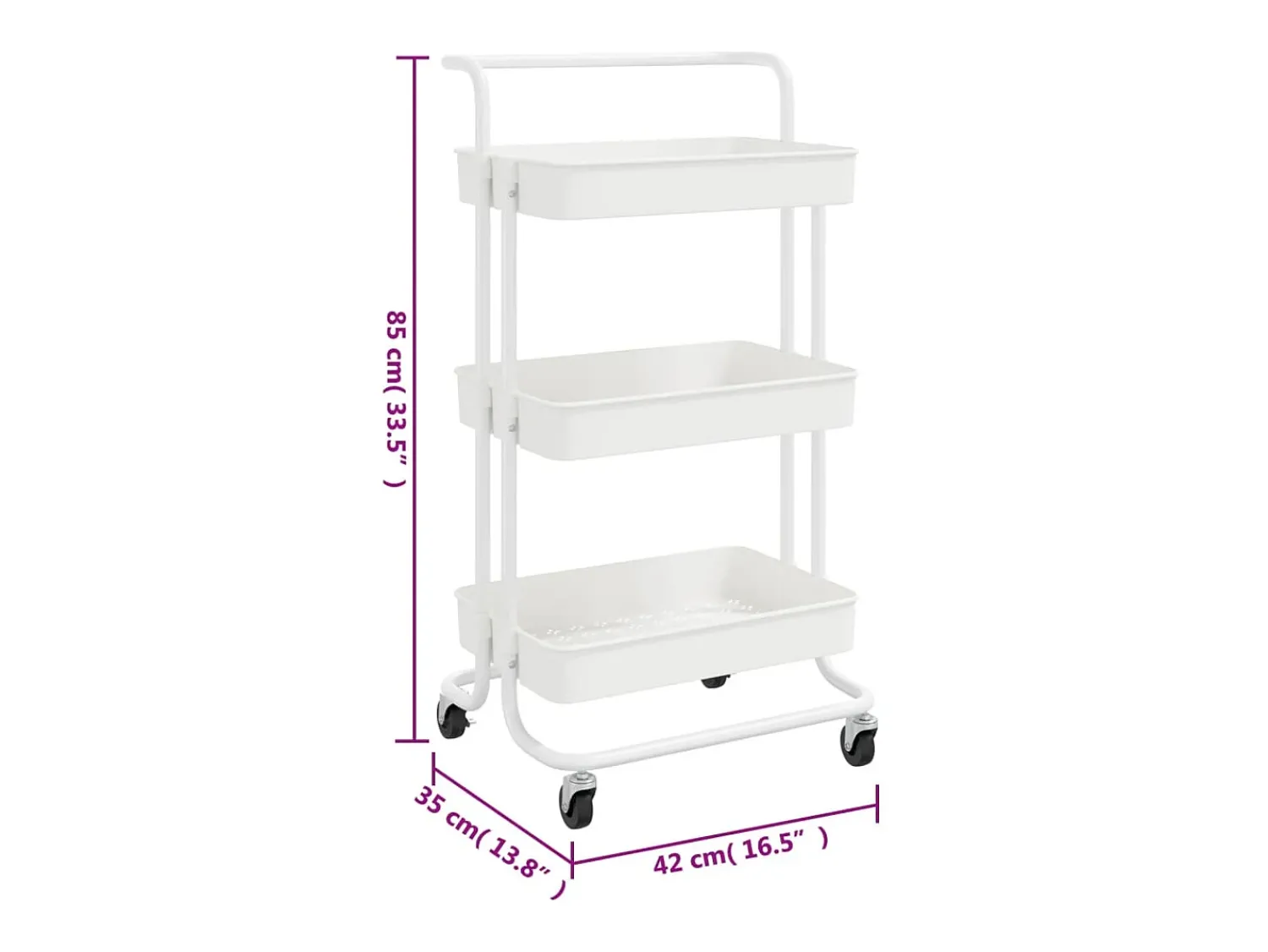 Móvel De Arrumação|vidaxl Carrinho cozinha c/ 3 prateleiras ferro/ABS 42x35x85 cm Branco