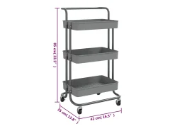 Discount vidaxl Carrinho cozinha c/ 3 prateleiras ferro/ABS 42x35x85 cm cinza Cinzento