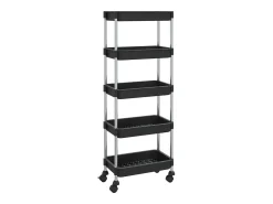 Best vidaxl Carrinho cozinha c/ 5 prateleiras ferro/ABS 42x29x128 cm Preto