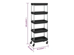 Best vidaxl Carrinho cozinha c/ 5 prateleiras ferro/ABS 42x29x128 cm Preto