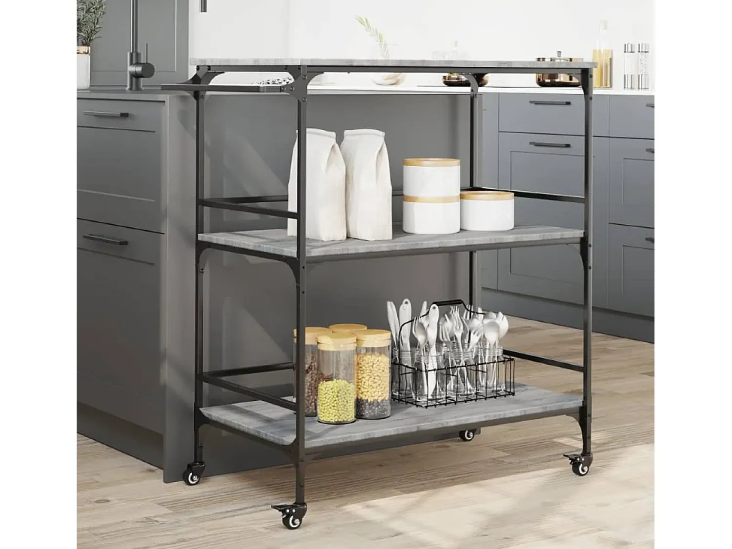 Móvel De Arrumação|vidaxl Carrinho cozinha 100,5x50x105 cm derivados madeira cinza sonoma Cinzento