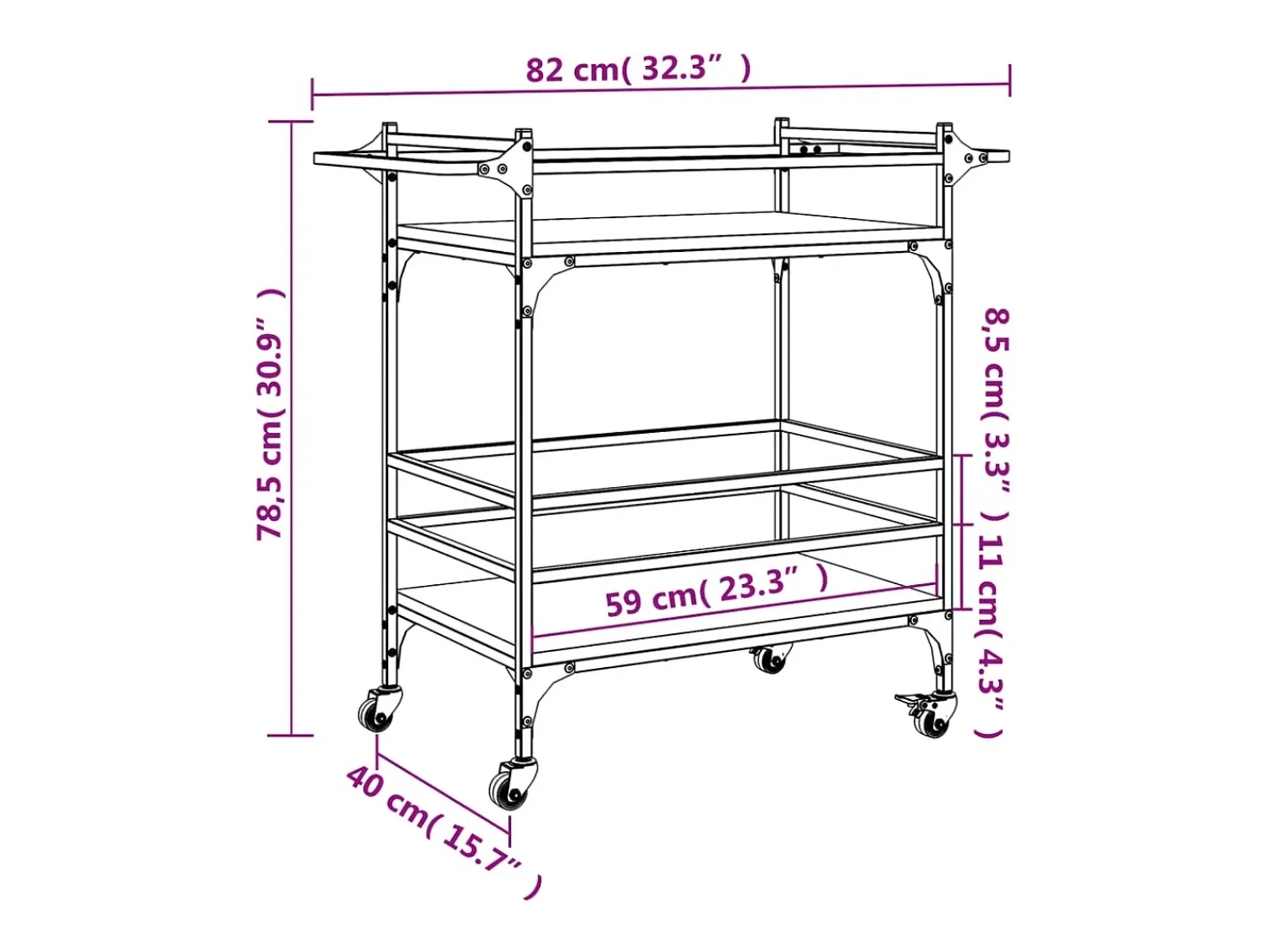 Móvel De Arrumação|vidaxl Carrinho cozinha 82x40x78,5 cm deriv. madeira carvalho castanho Natural claro
