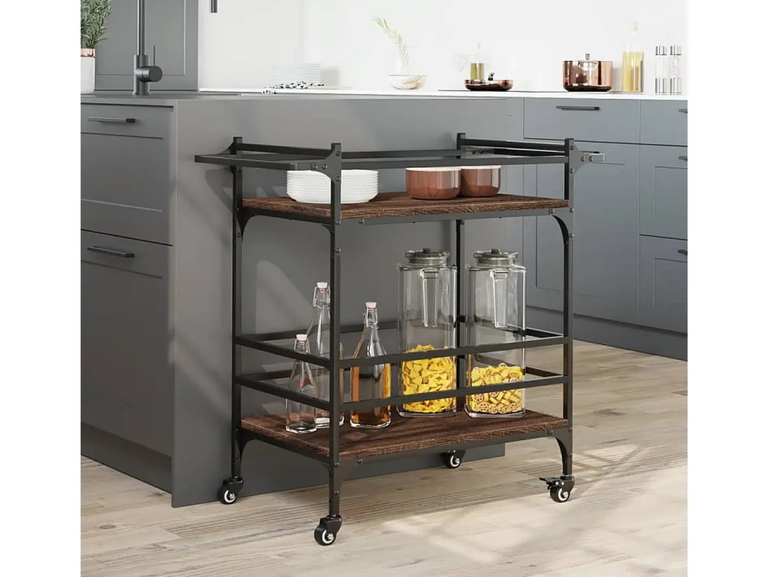 Móvel De Arrumação|vidaxl Carrinho cozinha 82x40x78,5 cm deriv. madeira carvalho castanho Natural claro