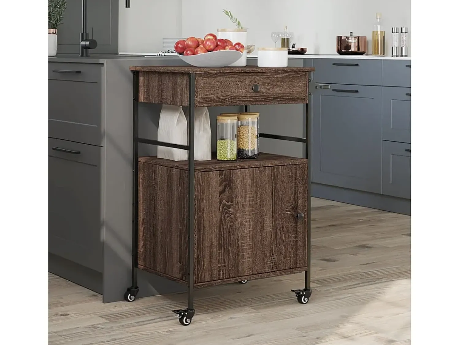Móvel De Arrumação|vidaxl Carrinho cozinha 56x43x89,5 cm deriv. madeira carvalho castanho Natural claro