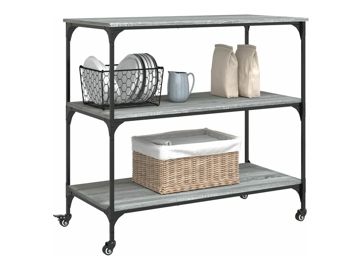 Móvel De Arrumação|vidaxl Carrinho cozinha 102x50x95 cm derivados madeira cinza sonoma Cinzento