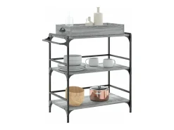 New vidaxl Carrinho cozinha 81,5x41x92,5 cm derivados madeira cinza sonoma Cinzento