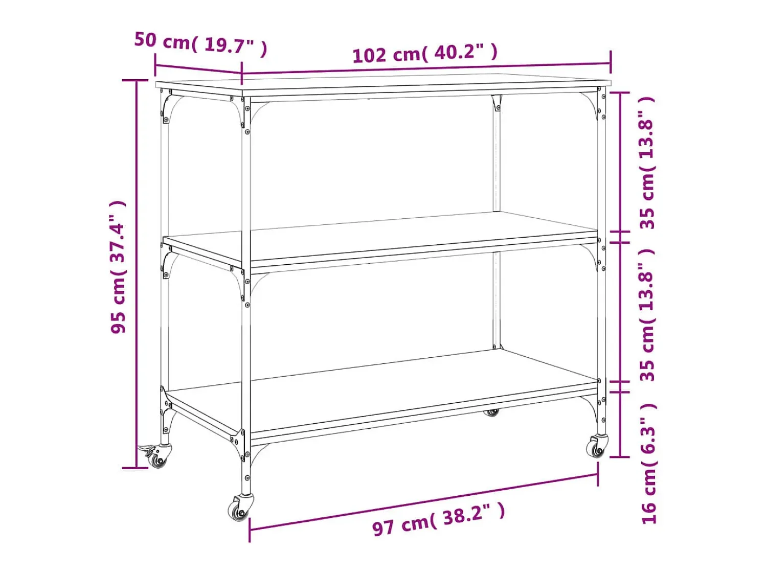 Móvel De Arrumação|vidaxl Carrinho cozinha 102x50x95 cm deriv. madeira carvalho fumado Natural claro