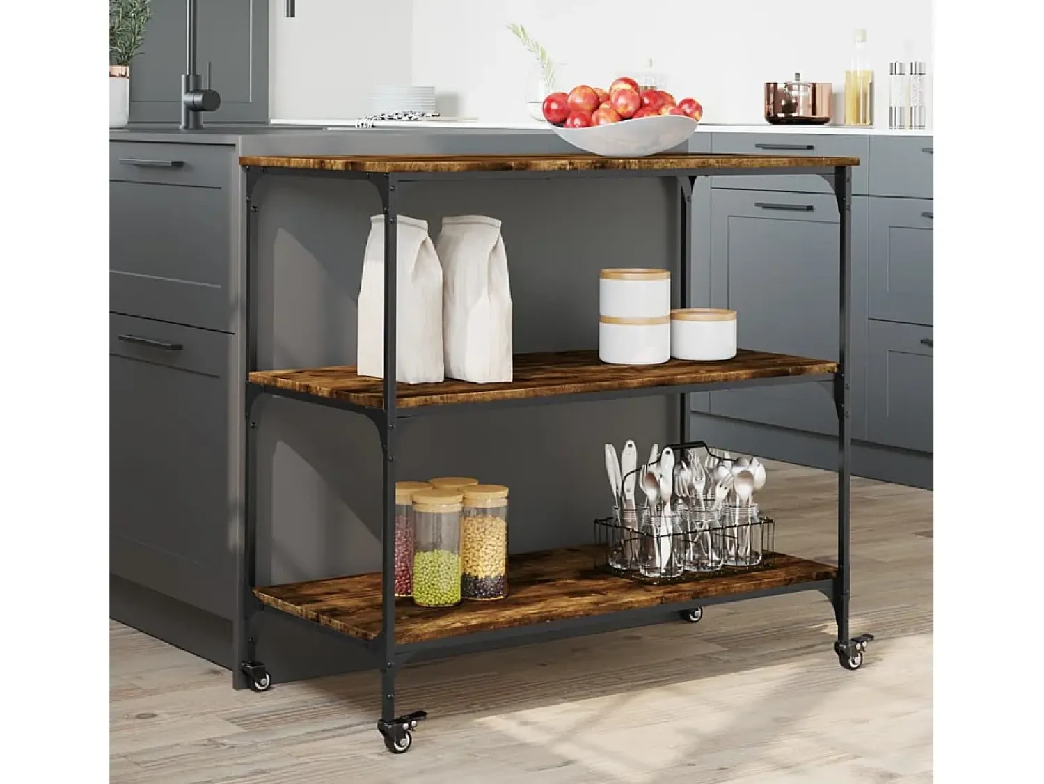 Móvel De Arrumação|vidaxl Carrinho cozinha 102x50x95 cm deriv. madeira carvalho fumado Natural claro