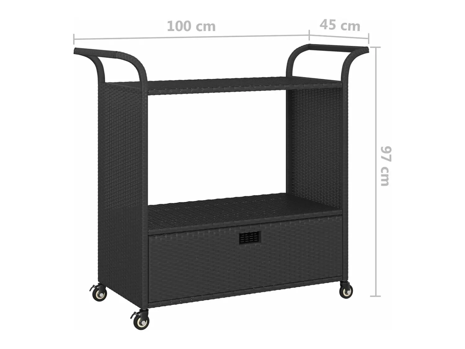 Clearance vidaxl Carrinho de bar com gaveta 100x45x97 cm vime PE Preto