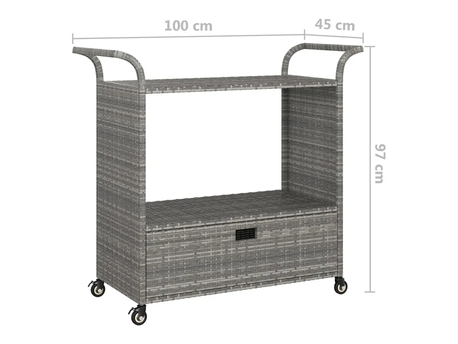 Outlet vidaxl Carrinho de bar com gaveta 100x45x97 cm vime PE Cinzento
