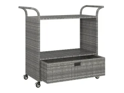 Outlet vidaxl Carrinho de bar com gaveta 100x45x97 cm vime PE Cinzento