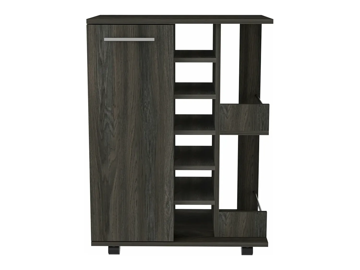 Clearance TuHome Carrinho de bar com prateleira para vinhos e rodas, 82.09 cm X 59.99 cm X 37.49 cm , Carvão vegetal Cinzento