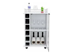 Acessórios De Arrumação|Acessório Vinho E Bar*TuHome Carrinho de bar Dukat em melamina com 6 prateleiras para garrafas, 3 prateleiras e 4 rodas, , 89 cm X 55 cm X 41.5 cm Branco