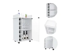 Acessórios De Arrumação|Acessório Vinho E Bar*TuHome Carrinho de bar Dukat em melamina com 6 prateleiras para garrafas, 3 prateleiras e 4 rodas, , 89 cm X 55 cm X 41.5 cm Branco
