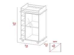 Acessórios De Arrumação|Acessório Vinho E Bar*TuHome Carrinho de bar Dukat em melamina com 6 prateleiras para garrafas, 3 prateleiras e 4 rodas, , 89 cm X 55 cm X 41.5 cm Branco