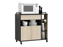 Calicosy Carrinho de Cozinha AMBIHOME SIDE Carvalho/Preto C78xP40xA79cm^ Móvel De Arrumação