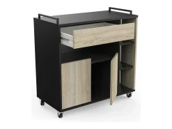 Calicosy Carrinho de Cozinha AMBIHOME SIDE Carvalho/Preto C78xP40xA79cm^ Móvel De Arrumação