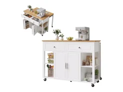 Móvel De Arrumação*Hauss Spole Carrinho de cozinha com rodas, nichos, 2 portas e 2 gavetas, tampo na cor natural Branco