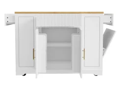 Móvel De Arrumação|Hauss Spole Carrinho de cozinha com 2 portas, 3 gavetas e compartimento para o lixo, puxadores em metal, tampo com textura de madeira Branco
