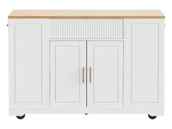 Móvel De Arrumação|Hauss Spole Carrinho de cozinha com 2 portas, 3 gavetas e compartimento para o lixo, puxadores em metal, tampo com textura de madeira Branco