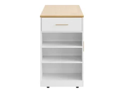 Móvel De Arrumação|Hauss Spole Carrinho de cozinha com 2 portas, 3 gavetas e compartimento para o lixo, puxadores em metal, tampo com textura de madeira Branco