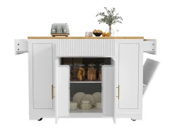 Móvel De Arrumação|Hauss Spole Carrinho de cozinha com 2 portas, 3 gavetas e compartimento para o lixo, puxadores em metal, tampo com textura de madeira Branco