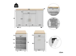 Móvel De Arrumação|Hauss Spole Carrinho de cozinha com 2 portas, 3 gavetas e compartimento para o lixo, puxadores em metal, tampo com textura de madeira Branco