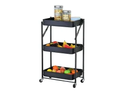 Carrinho de cozinha com 3 prateleiras e rodas, carvalho black, 45x77x29 cm^ Móvel De Arrumação