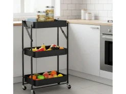 Carrinho de cozinha com 3 prateleiras e rodas, carvalho black, 45x77x29 cm^ Móvel De Arrumação