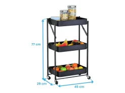 Carrinho de cozinha com 3 prateleiras e rodas, carvalho black, 45x77x29 cm^ Móvel De Arrumação