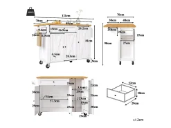 Sale Hauss Spole Carrinho de cozinha com 3 portas, 1 gaveta, suporte para toalhas e suporte para temperos, design de mesa rebatível, cores e natural Branco