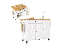 Sale Hauss Spole Carrinho de cozinha com 3 portas, 1 gaveta, suporte para toalhas e suporte para temperos, design de mesa rebatível, cores e natural Branco