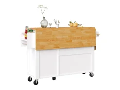 Sale Hauss Spole Carrinho de cozinha com 3 portas, 1 gaveta, suporte para toalhas e suporte para temperos, design de mesa rebatível, cores e natural Branco