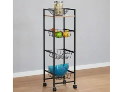 Móvel De Arrumação* Carrinho de cozinha com fruteira, rodas, carvalho cambriano/, 1 prateleira, 3 cestos, 29x95 cm Preto