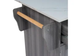Hauss Spole Carrinho de cozinha com rodas, 2 gavetas, 3 portas, tampo extensível em folheado de mármore branco, corpo cinza^ Móvel De Arrumação