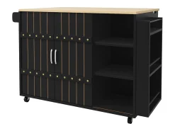 Móvel De Arrumação|Hauss Spole Carrinho de cozinha com rodas e tampo extensível, 2 portas de correr e 3 gavetas, - 110x70x90cm Preto