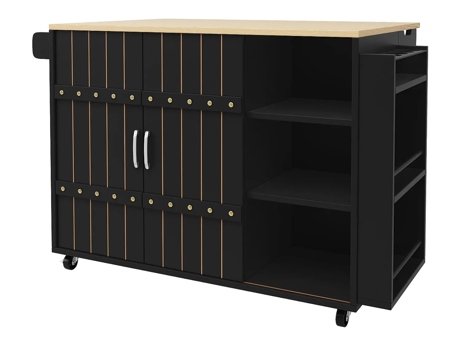 Móvel De Arrumação|Hauss Spole Carrinho de cozinha com rodas e tampo extensível, 2 portas de correr e 3 gavetas, - 110x70x90cm Preto