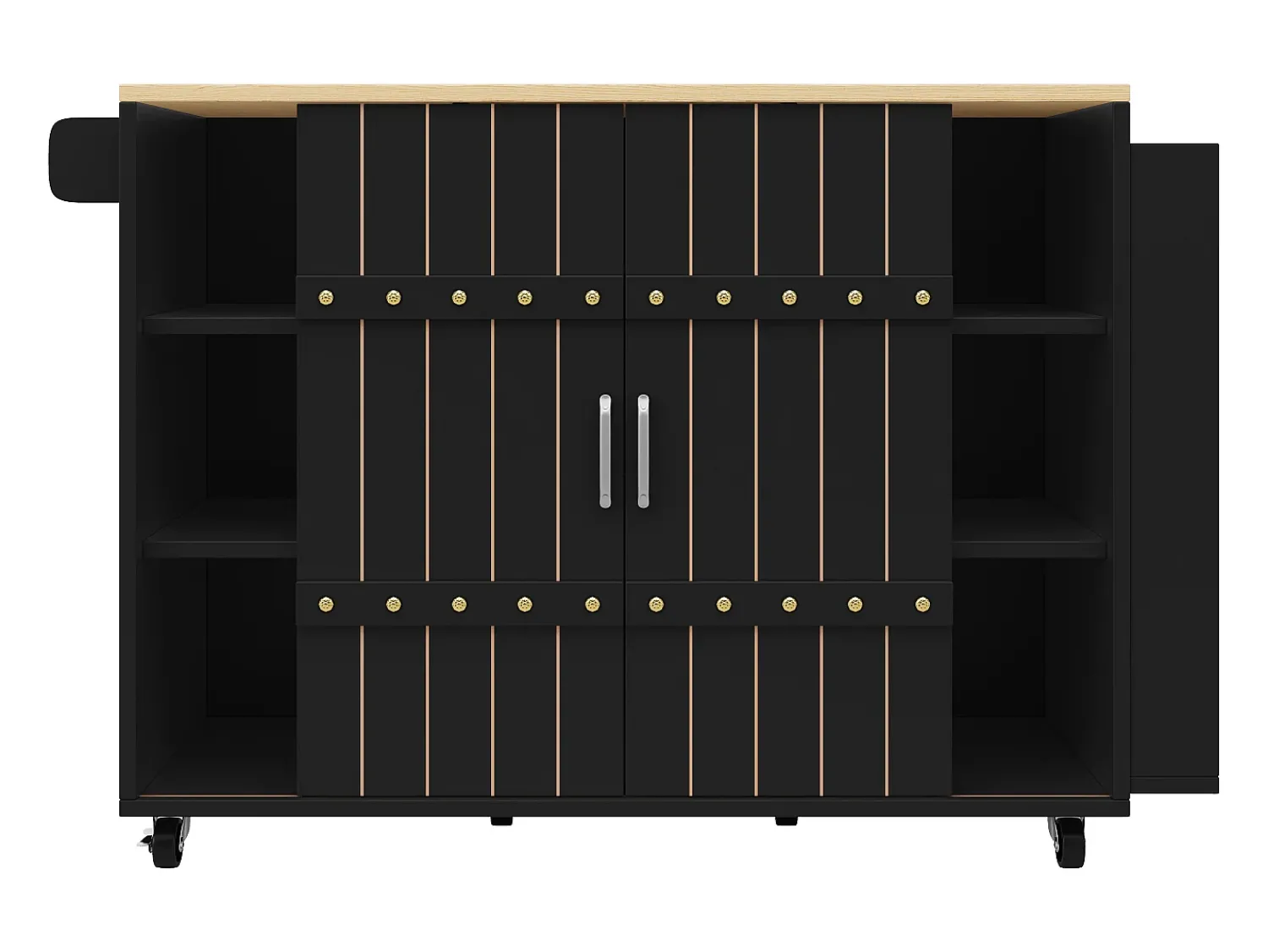 Móvel De Arrumação|Hauss Spole Carrinho de cozinha com rodas e tampo extensível, 2 portas de correr e 3 gavetas, - 110x70x90cm Preto